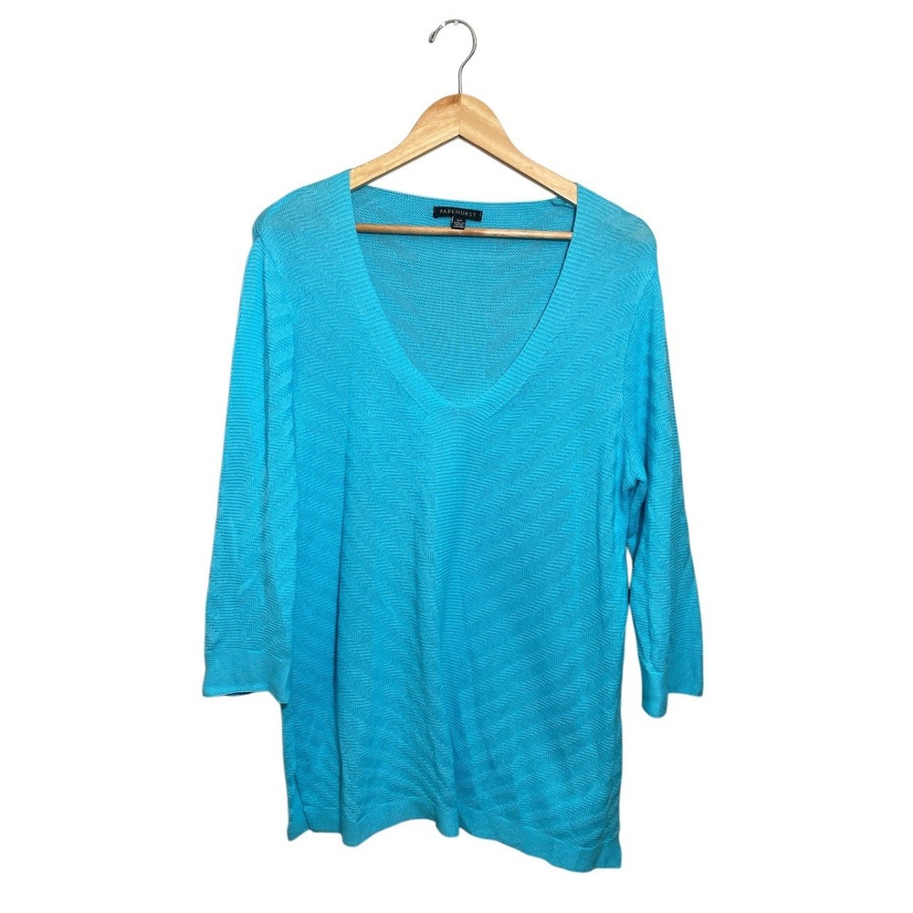 Parkhurst Cotton Sweater Women's Large V-Neck Thin Coastal Cottage Tiffany Blue